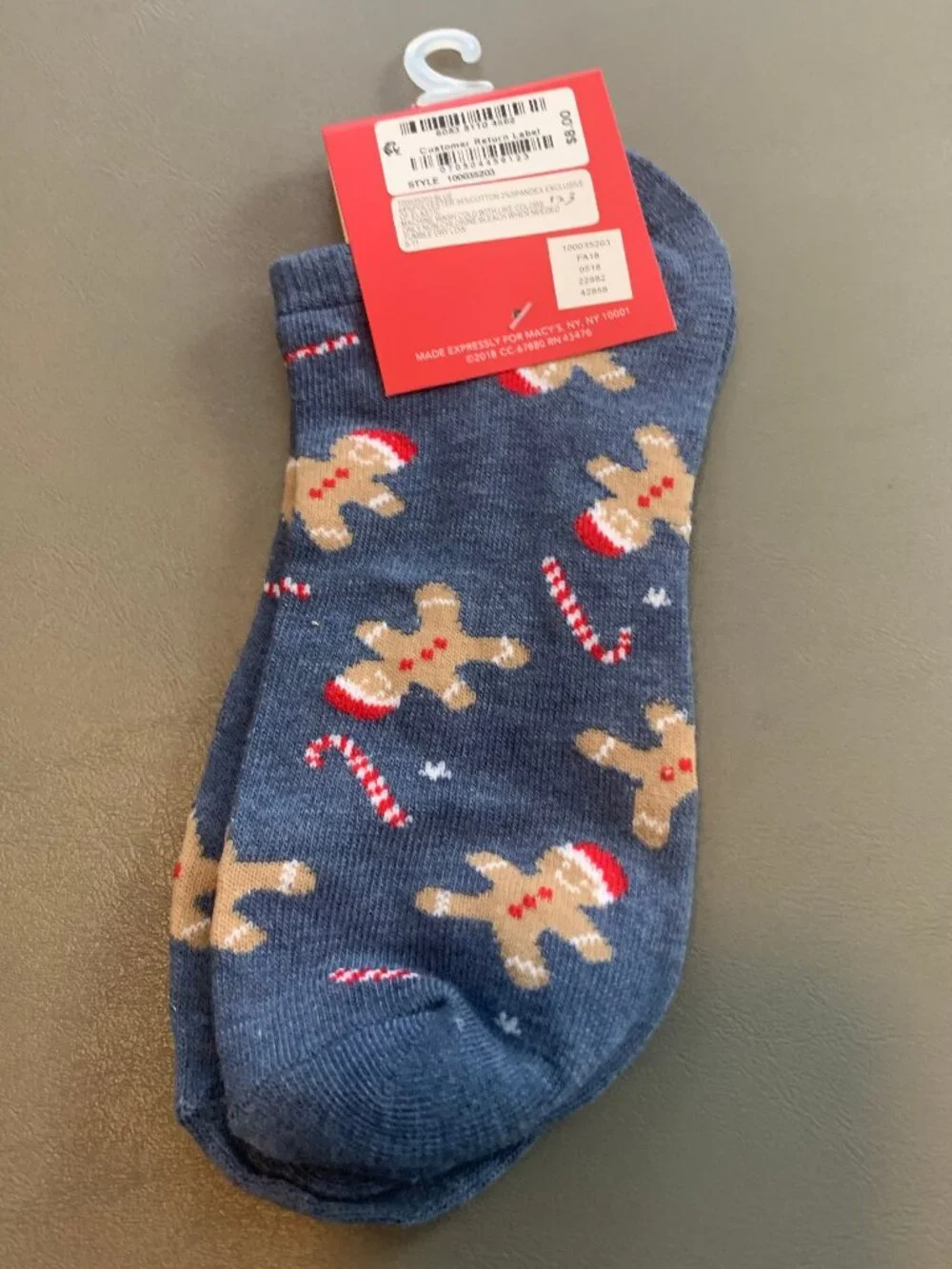 Charter Club Women's 1-Pair Low-Cut Socks, Blue Christmas Gingerbread, One Size